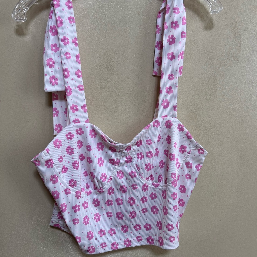 SHEIN White and Pink Floral Top